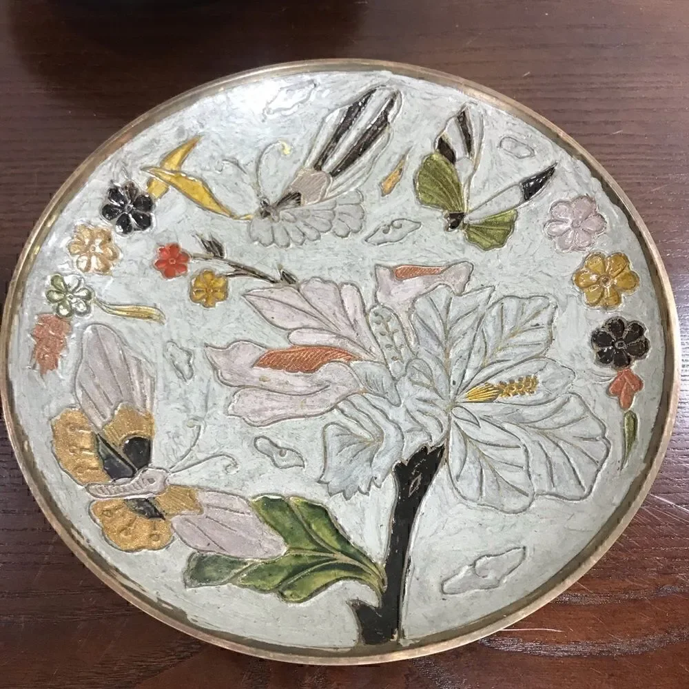 VINTAGE mid-century Engraved Brass Catch all plate